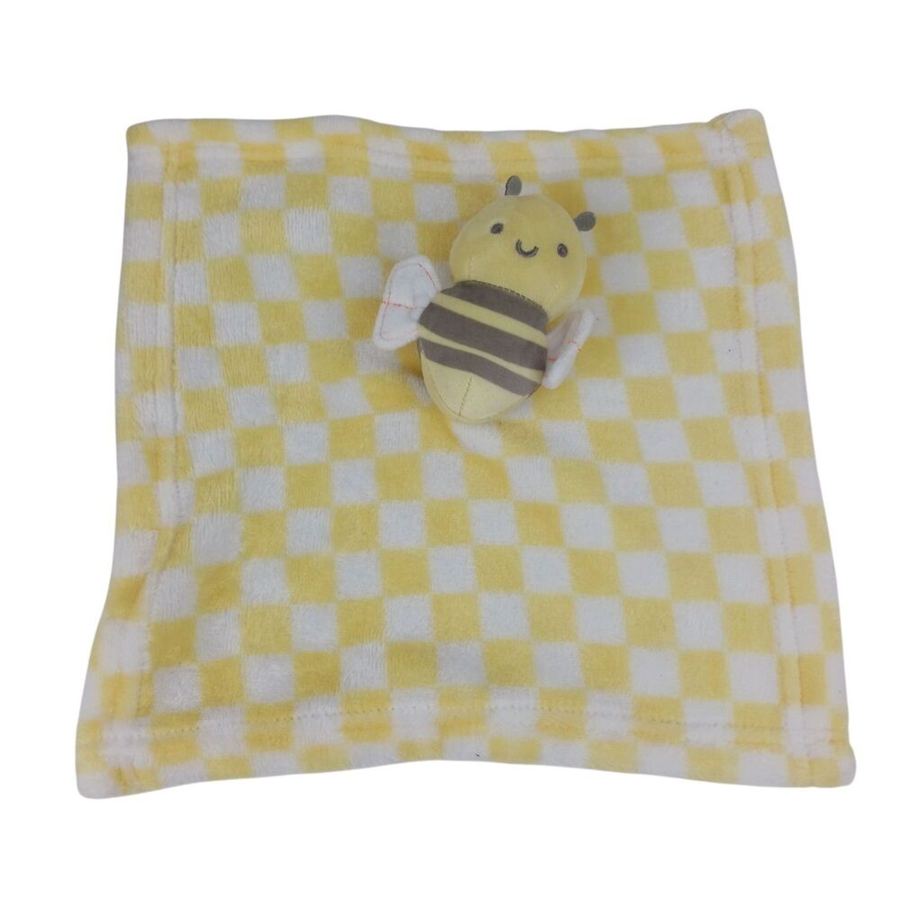 Lucky Moon Bumblebee Lovey Security Blanket Yellow Checkered Fleece